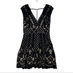 Free People NWT Black Cream Lace Overlay Dress